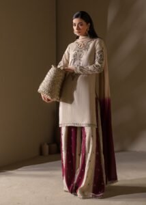 Ivory Raw Silk Short Kurta 3-Piece (2622B)