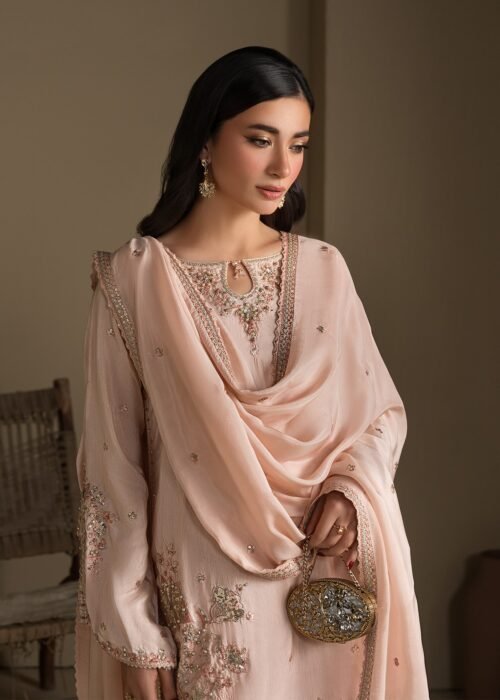 Peach Raw Silk Short Kurta 3-Piece (2623A)
