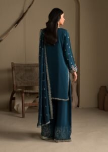 Teal Raw Silk Medium Length Kurta 3-Piece (2624A)