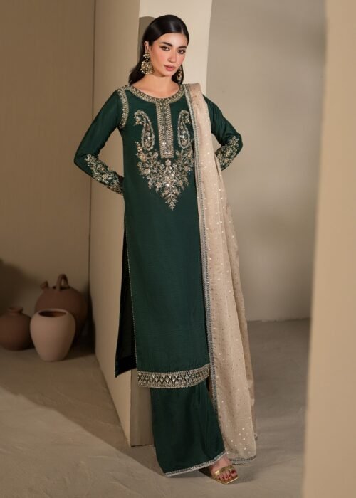 Emerald Raw Silk Long Kurta 3-Piece (2621B)
