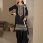 Black Raw Silk Short Kurta 3-Piece (2619B)