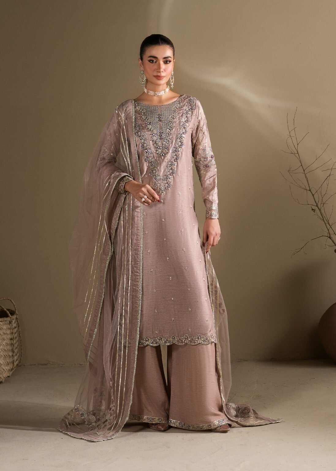 Lilac Raw Silk Medium Length Kurta 3-Piece (2620A)