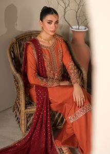 Rust Raw Silk Long Kurta 3-Piece (2621A)