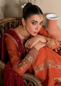 Rust Raw Silk Long Kurta 3-Piece (2621A)