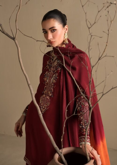 Red Raw Silk Short Kurta 3-Piece (2622A)