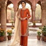 Rust Raw Silk Kurti 3-Piece (2465M)