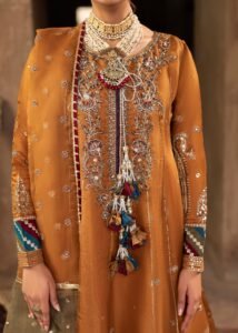 Mustard Silk Flared Pishwas 3-Piece (2577A)