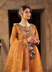 Mustard Silk Flared Pishwas 3-Piece (2577A)