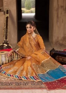 Mustard Silk Flared Pishwas 3-Piece (2577A)
