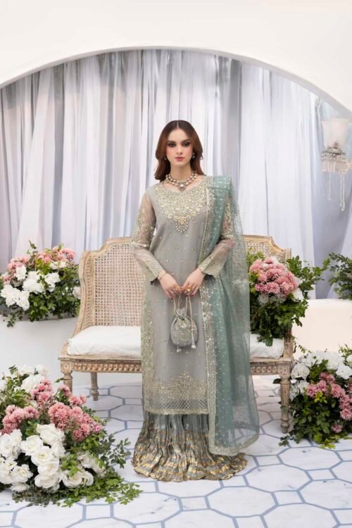 Ice-blue Zardozi 3-Piece (ZR-2571)