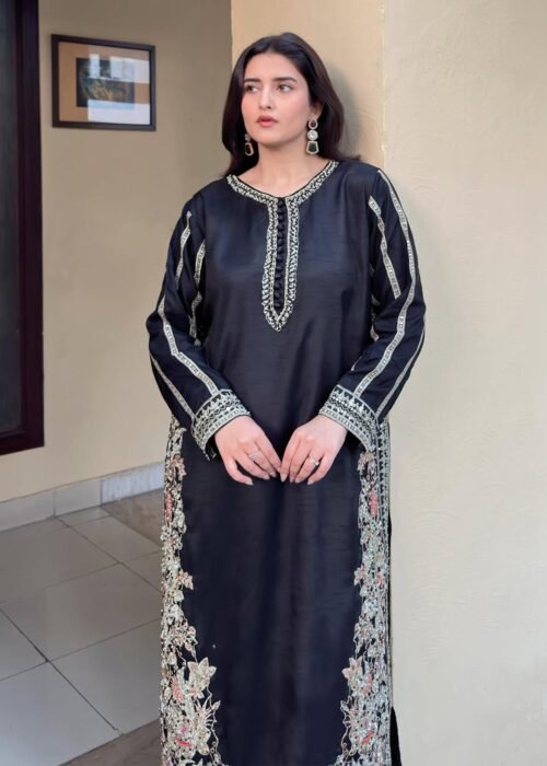 Black Raw Silk 3-Piece (2465G)