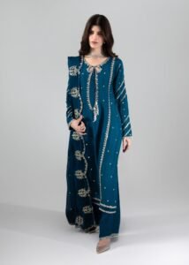 Teal Raw Silk Long Shirt 3-Piece (2655A)