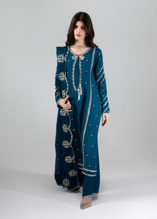 Teal Raw Silk Long Shirt 3-Piece (2655A)