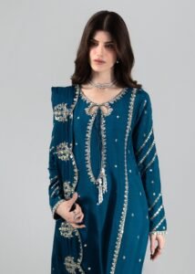 Teal Raw Silk Long Shirt 3-Piece (2655A)