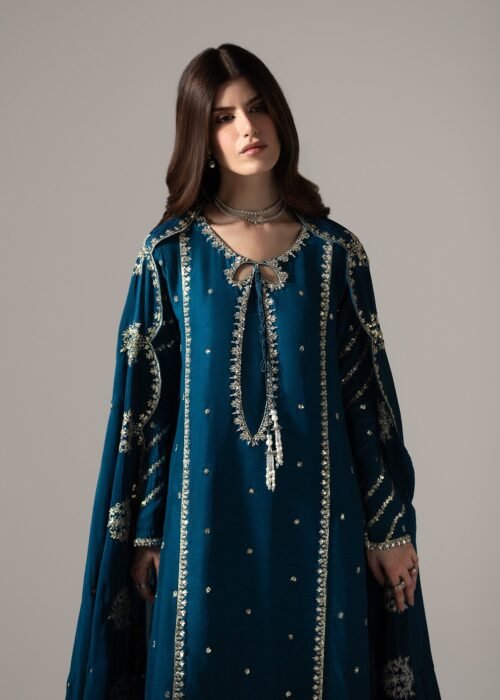 Teal Raw Silk Long Shirt 3-Piece (2655A)