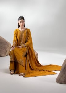 Mustard Raw Silk Long Shirt 3-Piece (2659A)