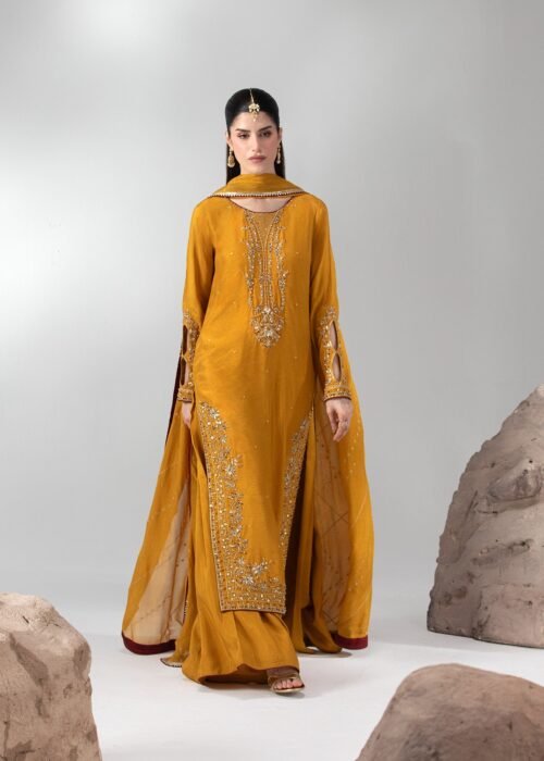 Mustard Raw Silk Long Shirt 3-Piece (2659A)