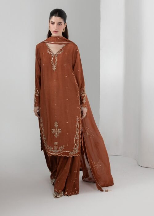 Rust Raw Silk Medium Length Shirt 3-Piece (2656B)