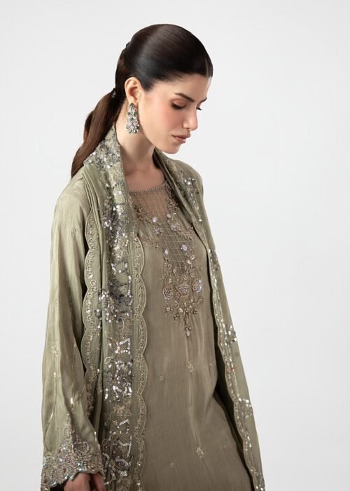 Pistachio Raw Silk Medium Length Shirt 3-Piece (2657A)