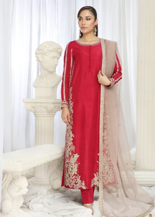 Fuchsia Raw Silk Kurti 3-Piece (2465A)