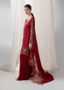 Red Raw Silk Short Shirt 3-Piece (2658B)