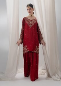 Red Raw Silk Short Shirt 3-Piece (2658B)
