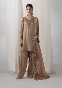 Beige Raw Silk Short Shirt 3-Piece (2658A)