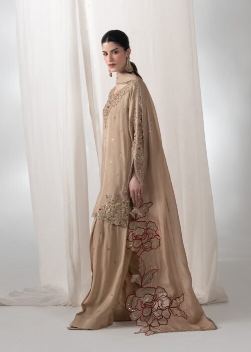 Beige Raw Silk Short Shirt 3-Piece (2658A)