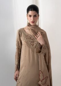 Beige Raw Silk Short Shirt 3-Piece (2658A)