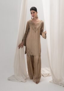 Beige Raw Silk Short Shirt 3-Piece (2658A)