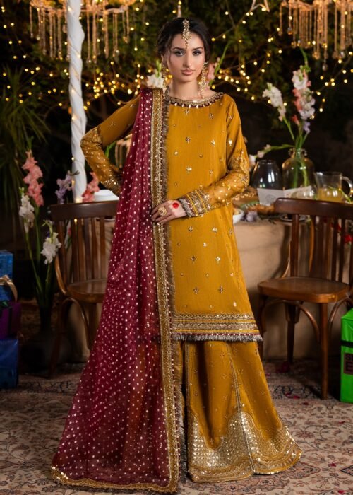 Mustard Raw Silk Short Shirt 3-Piece (2611B)