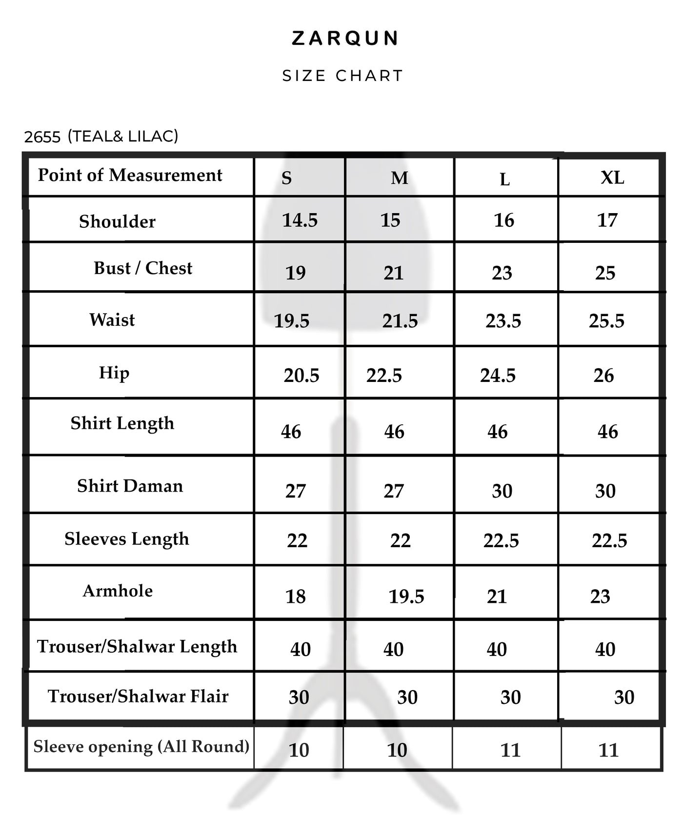 Size chart