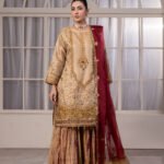 Antique Gold Zari Net Sharara 3-Piece (ZN-1306)