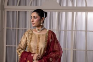 Antique Gold Zari Net Sharara 3-Piece (ZN-1306) - Image 2