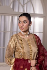 Antique Gold Zari Net Sharara 3-Piece (ZN-1306) - Image 4