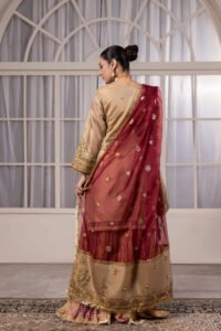 Antique Gold Zari Net Sharara 3-Piece (ZN-1306) - Image 5