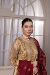 Antique Gold Zari Net Sharara 3-Piece (ZN-1306) - Image 6